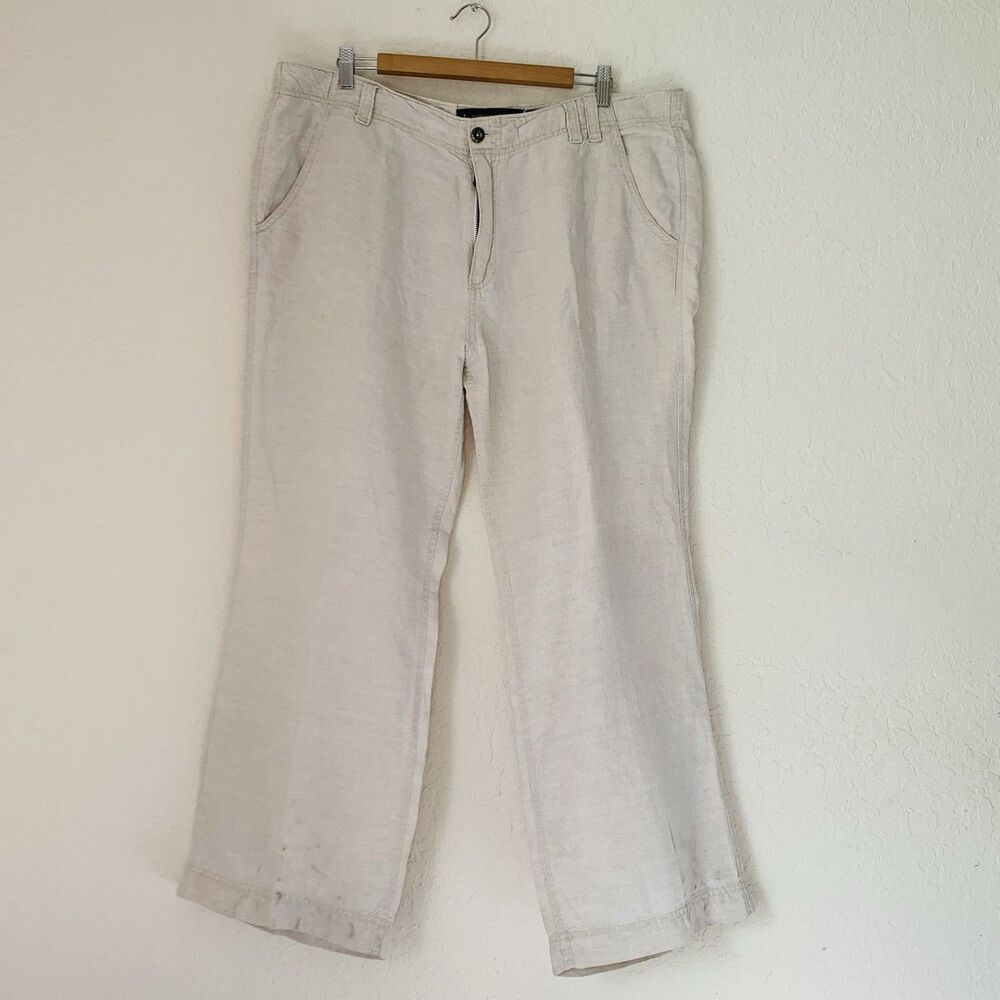 Old Navy Loose 100% Linen Pants Mens 38x30 Beige Straight‎ Flat Front Beach Y2K